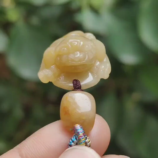 Just Arrived SG Local Seller - Yellow with Green patch Natural Type A Jadeite Jade crafted as Three Legs Toad Pendant certificate weighs 5.17 grams, measurement 22 * 19.5 * 11.3 mm (pendant333)