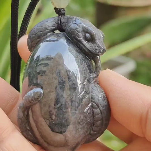 Latest Arrival Sg Local Seller Crafted as Snake Pendant Natural Type A Jadeite Jade certificate weighs 78.16 grams, measurement 51.2 * 31.3 * 33 mm (pendant 359)