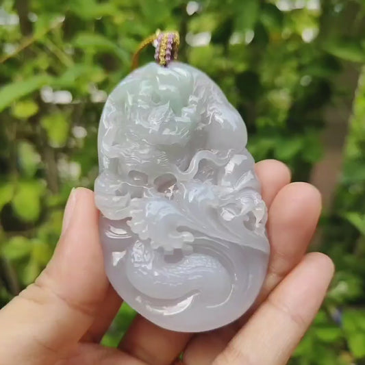 Hugh Dragon #2 Crafted on Natural Type A Jadeite Jade as Pendant, certificate weighs 88.3 grams, measurement 74 * 44.2 * 17 mm (pendant365)