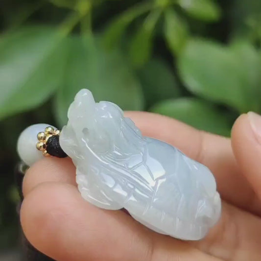 Local SG New Arrival Dragon Turtle crafted with Burmese Natural Type A Jadeite Jade as Pendant Necklace, certificate weighs 17.62 grams, measurement 38 * 26.1 * 12.8 mm (pendant319)