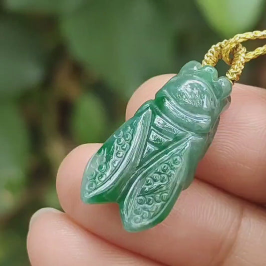 Green Cicada Pendant Natural Type A Jadeite Jade certificate weighs 3.04 grams, measurement 23.4 * 12.3 * 6 mm (pendant390)