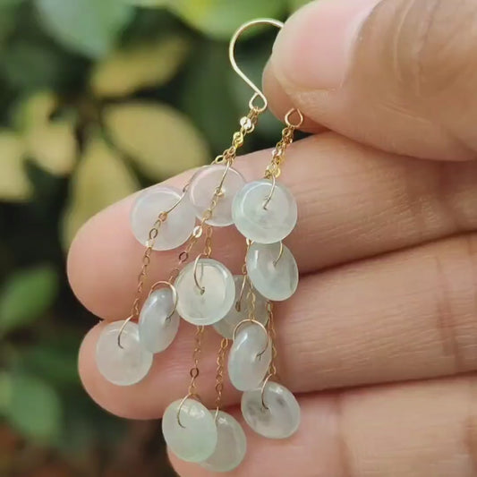 Pair of Hook Earrings set with 18k Gold on 12 Dounut shape Natural Type A Jadeite Jade, certificate weighs 2.84 grams measurement 7 * 2mm (18k04)