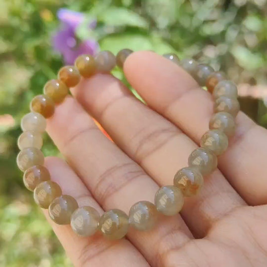 Semi Icy Premium Yellow with floating red beads Natural Type A Jadeite Bracelet inclusive of QIC Labs approved certificate weigh 15.92 grams, size 7.3 mm with 27 beads, suitable for daily wear or for your collection needs (bracelet8)