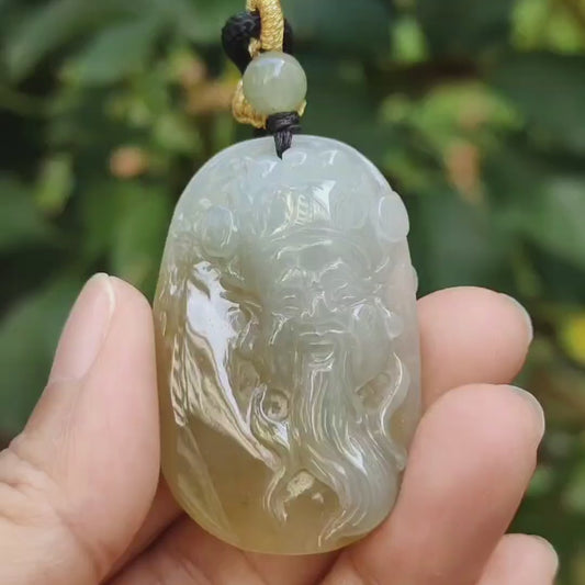 Sg New Arrival Crafted as God of Fortune Natural Type A Jadeite Jade as pendant, certificate weighs 16.02 grams, measurement 43.1 * 27.6 * 9.1 mm (pendant340)