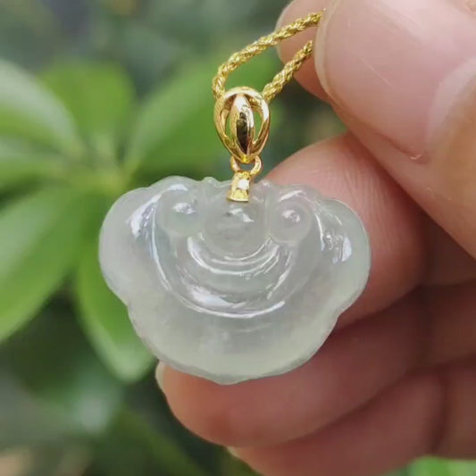 High Quality Ruyi Pendant Icy Translucent Natural Type A Jadeite added with 18k Clasp, certificate weighs 3.65 grams, measurement 16.3 * 21.4 * 5.2 mm (18kp94)