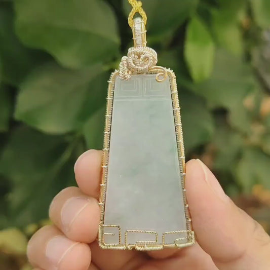 New Arrival - DIY GF14k wrapping on this Natural Type A Jadeite Jade Pendant crafted as Nothing, SG ready stock with certificate weighs 16.26 grams, measurement 66.9 * 29 * 5 (pendant329)