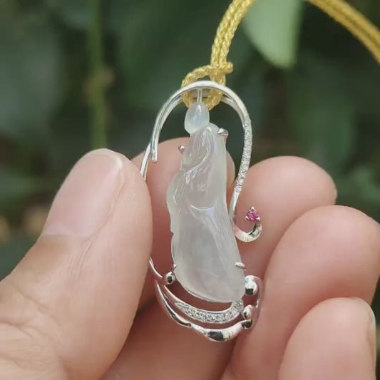 New Arrival High Quality Natural Type A Jadeite Jade crafted as Enlightenment 18k gold pendant certificate weighs 3.09 grams, measurement 31 * 14.9 * 6.5 mm (18kp78)