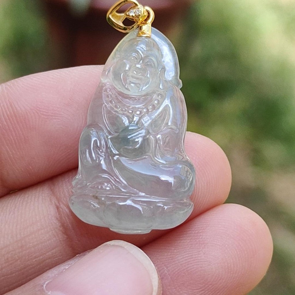 #Sold - Premium Quality Natural Type A Jadeite crafted as Milo Buddha as Pendant set with 18k Gold Clasp, certificate(18kp29)