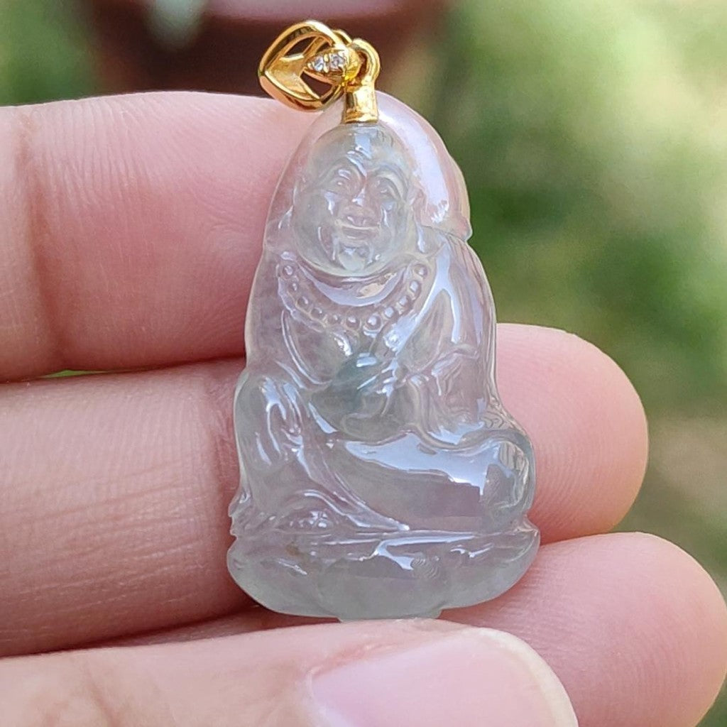 #Sold - Premium Quality Natural Type A Jadeite crafted as Milo Buddha as Pendant set with 18k Gold Clasp, certificate(18kp29)
