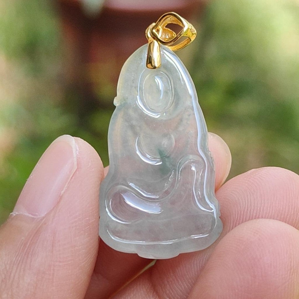 #Sold - Premium Quality Natural Type A Jadeite crafted as Milo Buddha as Pendant set with 18k Gold Clasp, certificate(18kp29)