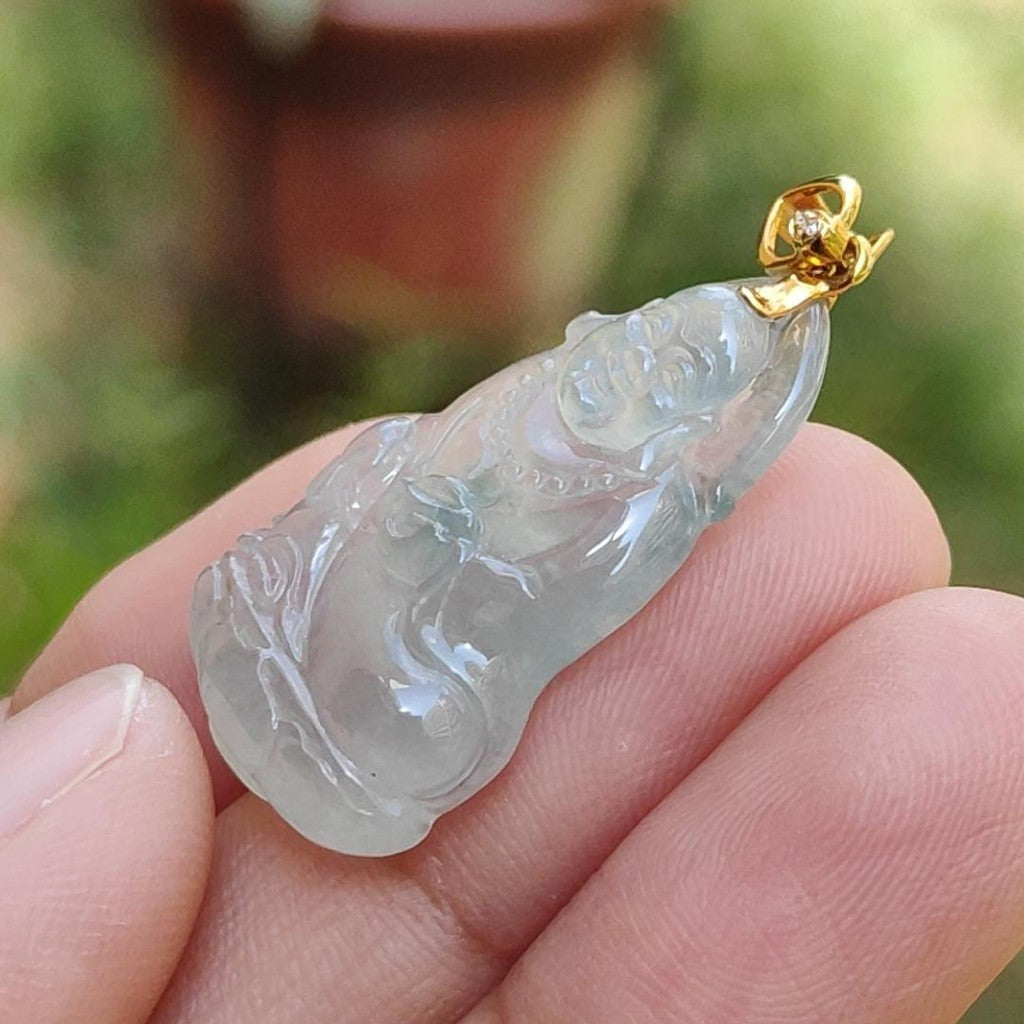 #Sold - Premium Quality Natural Type A Jadeite crafted as Milo Buddha as Pendant set with 18k Gold Clasp, certificate(18kp29)
