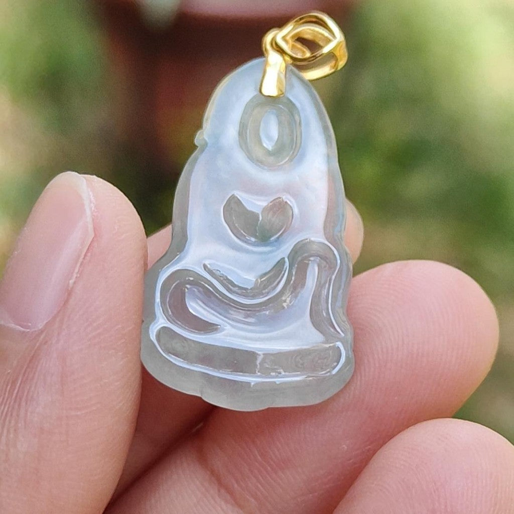 #Sold - Premium Quality Natural Type A Jadeite crafted as Milo Buddha as Pendant set with 18k Gold Clasp, certificate(18kp29)