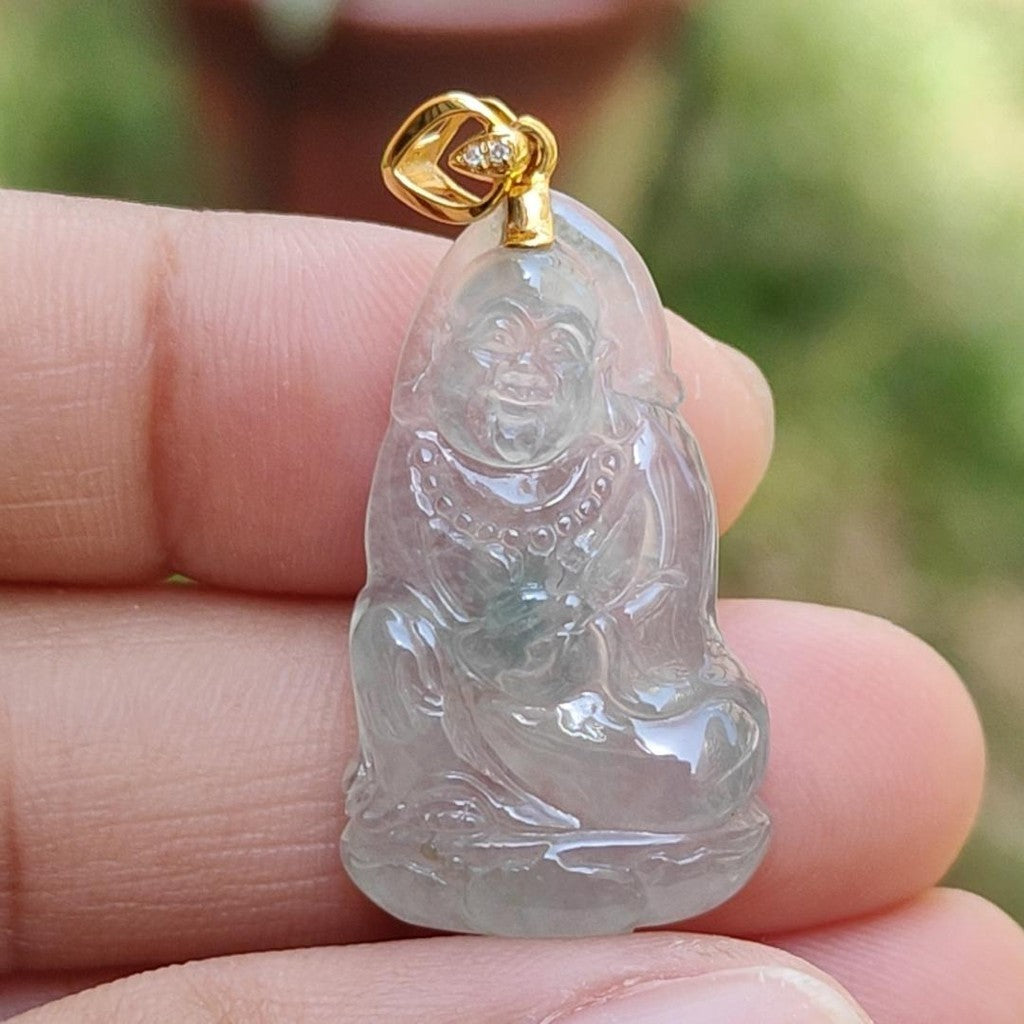 #Sold - Premium Quality Natural Type A Jadeite crafted as Milo Buddha as Pendant set with 18k Gold Clasp, certificate(18kp29)