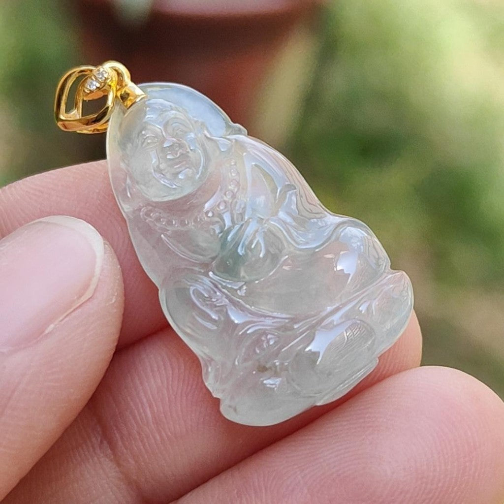 #Sold - Premium Quality Natural Type A Jadeite crafted as Milo Buddha as Pendant set with 18k Gold Clasp, certificate(18kp29)
