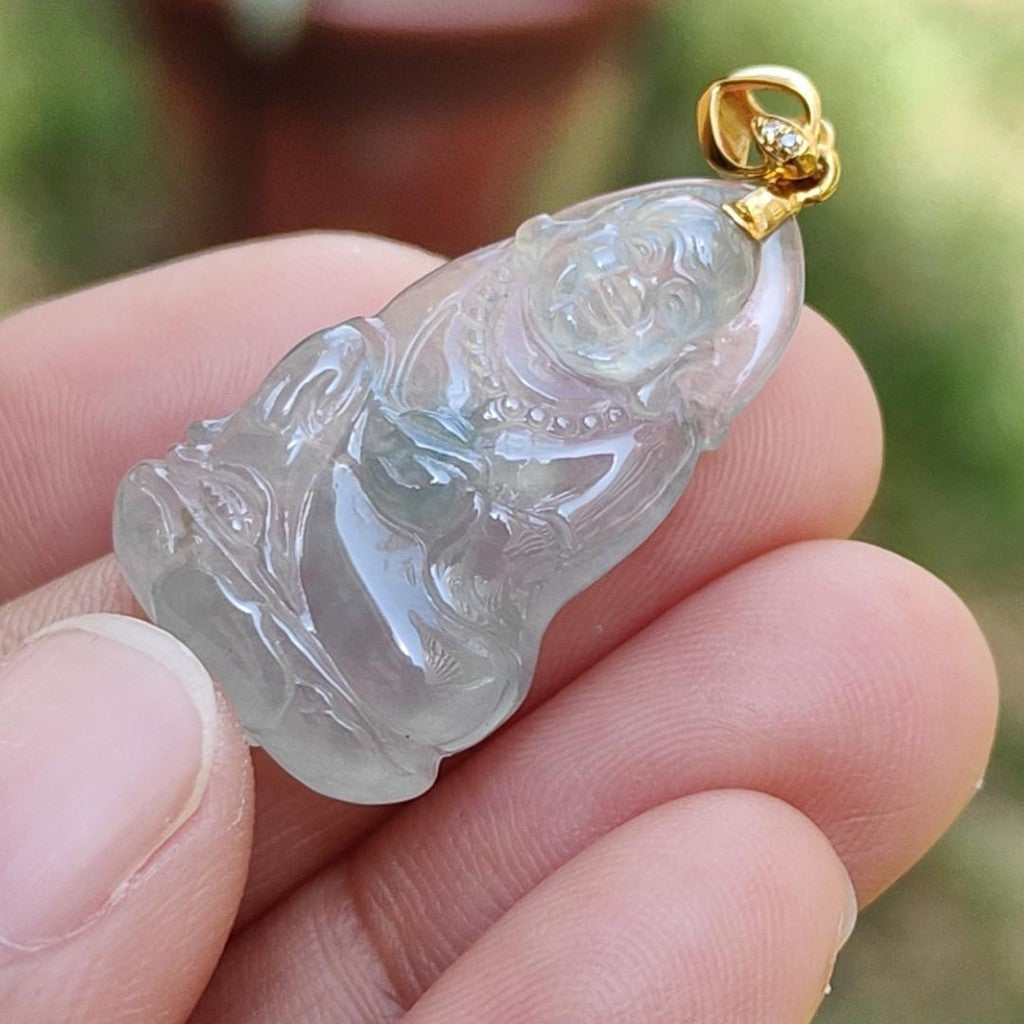 #Sold - Premium Quality Natural Type A Jadeite crafted as Milo Buddha as Pendant set with 18k Gold Clasp, certificate(18kp29)