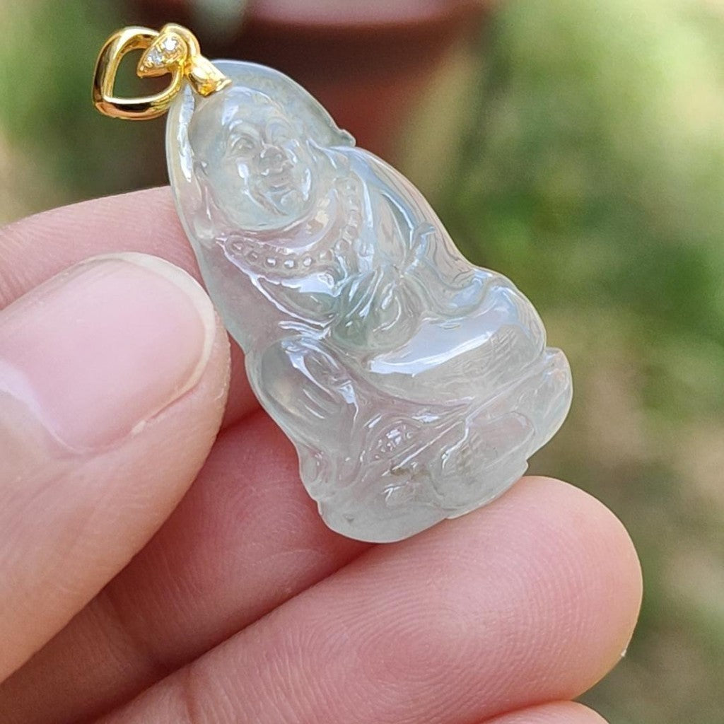 #Sold - Premium Quality Natural Type A Jadeite crafted as Milo Buddha as Pendant set with 18k Gold Clasp, certificate(18kp29)
