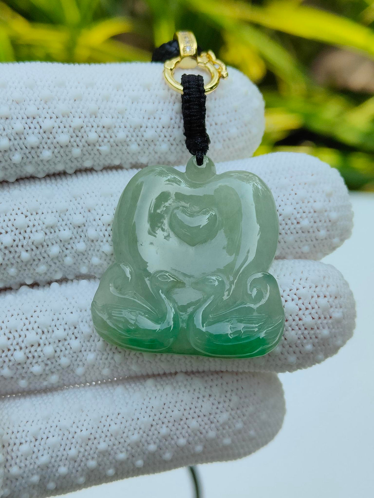 Natural Type A Jadeite Mandarin Ducks Pendant | Light Green with Green Hue | 8.93g | Certified | Wood & Water Harmony - SKU: Pendant2603 Yi Pin Qian - Singapore Jade Shop