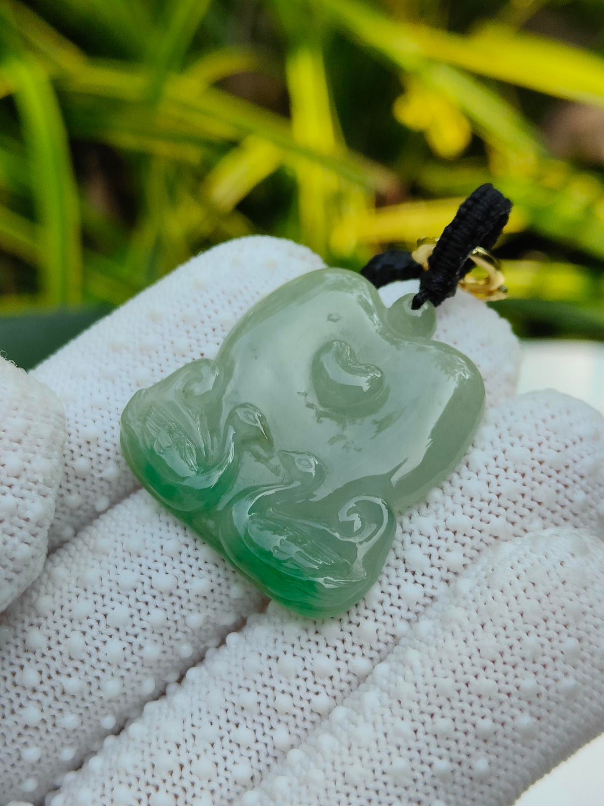 Natural Type A Jadeite Mandarin Ducks Pendant | Light Green with Green Hue | 8.93g | Certified | Wood & Water Harmony - SKU: Pendant2603 Yi Pin Qian - Singapore Jade Shop