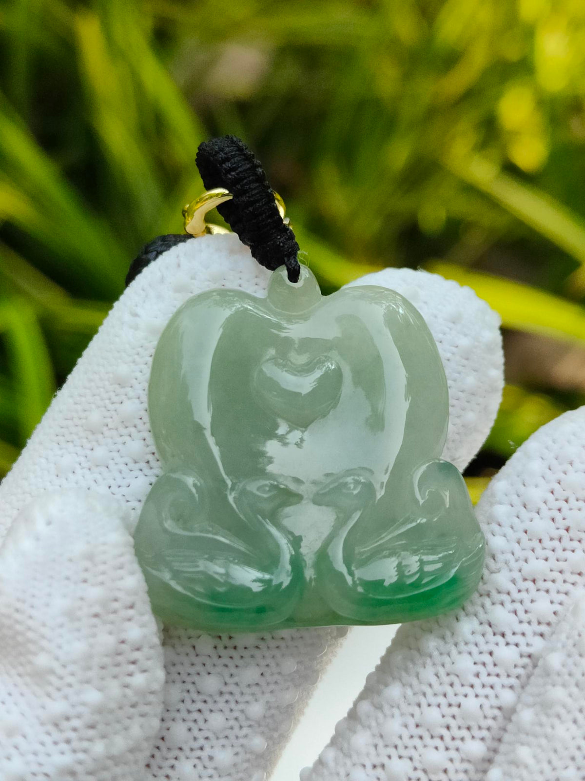 Natural Type A Jadeite Mandarin Ducks Pendant | Light Green with Green Hue | 8.93g | Certified | Wood & Water Harmony - SKU: Pendant2603 Yi Pin Qian - Singapore Jade Shop