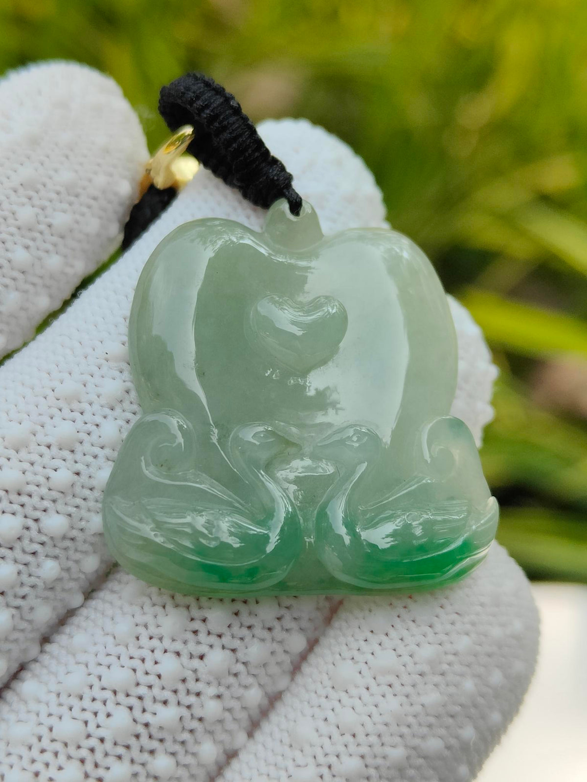 Natural Type A Jadeite Mandarin Ducks Pendant | Light Green with Green Hue | 8.93g | Certified | Wood & Water Harmony - SKU: Pendant2603 Yi Pin Qian - Singapore Jade Shop