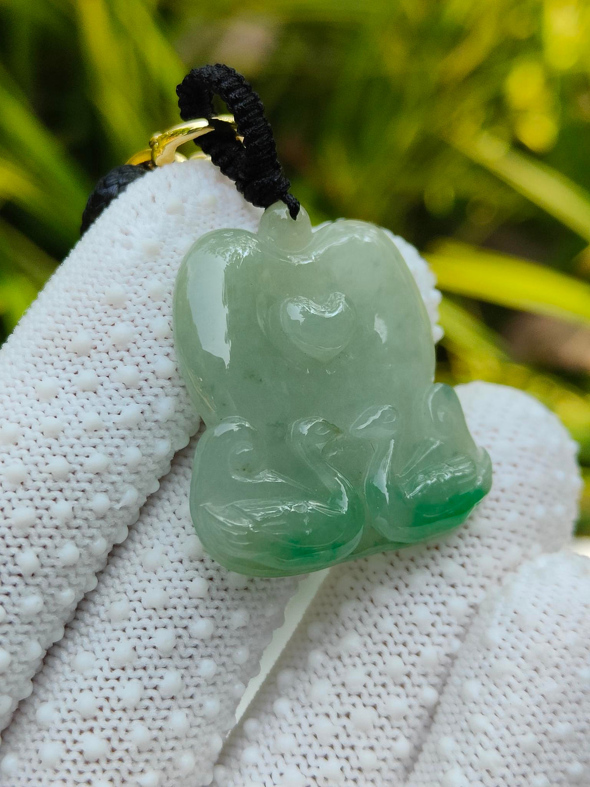 Natural Type A Jadeite Mandarin Ducks Pendant | Light Green with Green Hue | 8.93g | Certified | Wood & Water Harmony - SKU: Pendant2603 Yi Pin Qian - Singapore Jade Shop