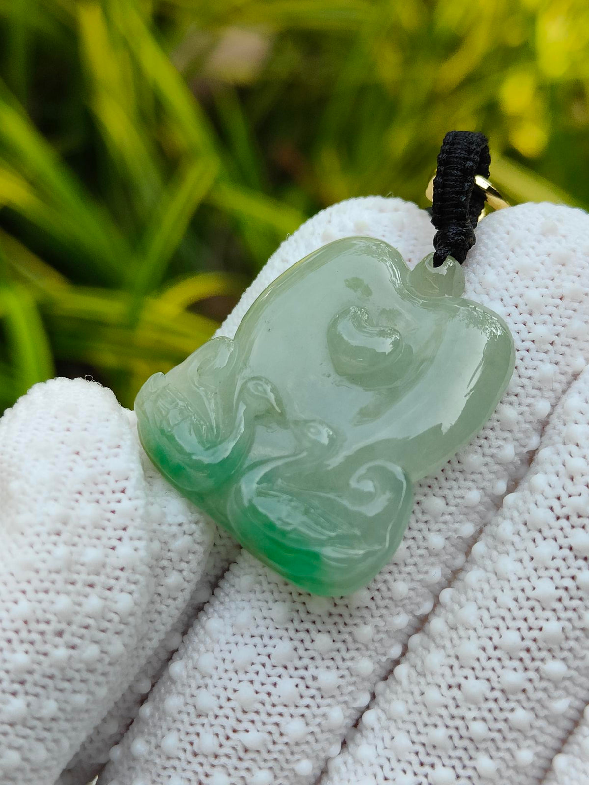 Natural Type A Jadeite Mandarin Ducks Pendant | Light Green with Green Hue | 8.93g | Certified | Wood & Water Harmony - SKU: Pendant2603 Yi Pin Qian - Singapore Jade Shop