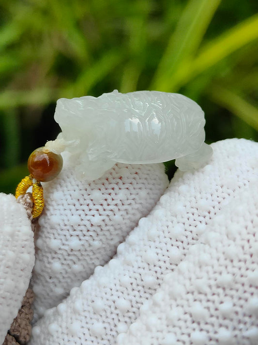 Natural Type A Jadeite Dragon Turtle Pendant | Icy White | 4.86g | Certified | Earth & Water Harmony - SKU: Pendant2604 Yi Pin Qian - Singapore Jade Shop