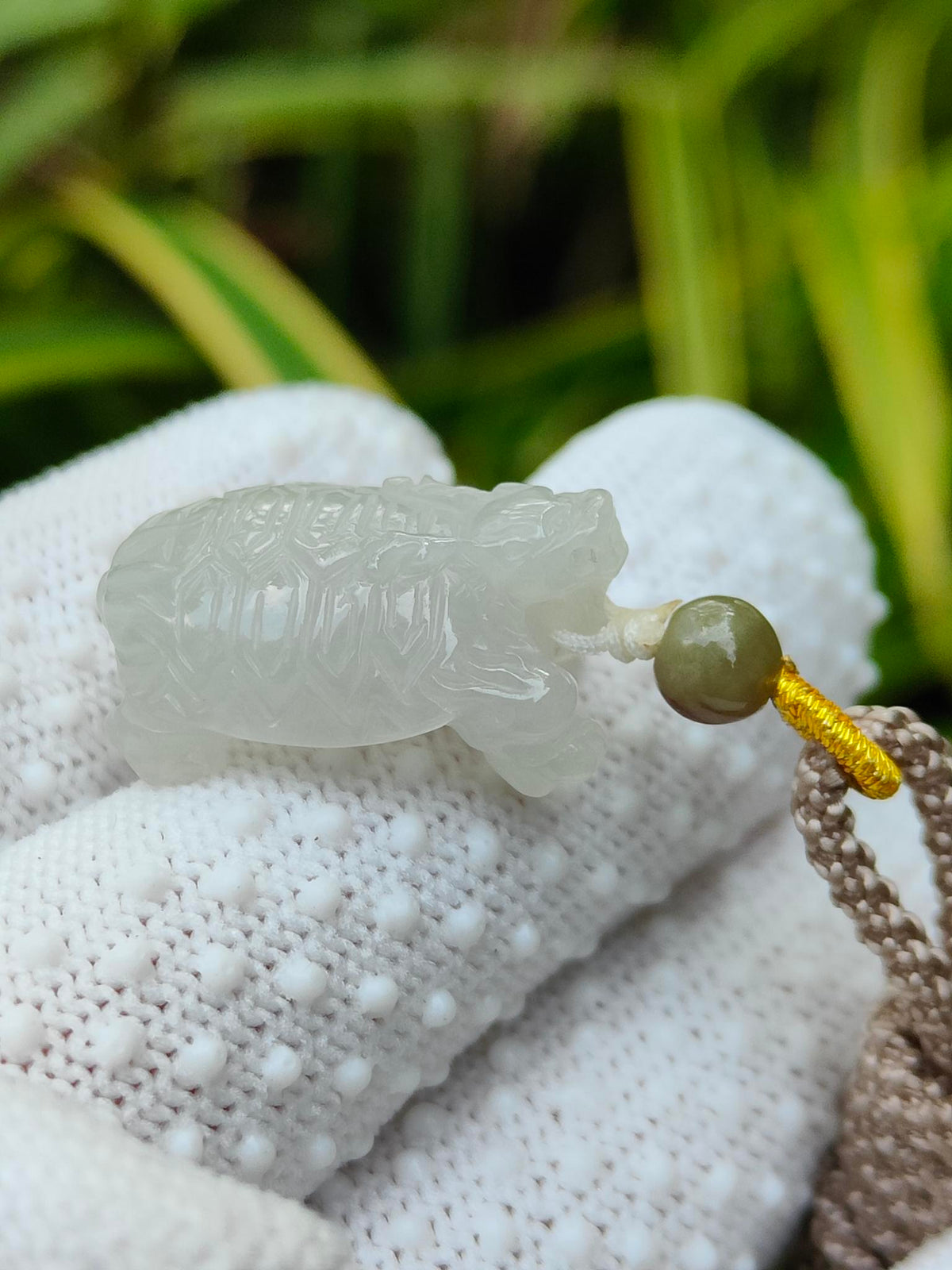 Natural Type A Jadeite Dragon Turtle Pendant | Icy White | 4.86g | Certified | Earth & Water Harmony - SKU: Pendant2604