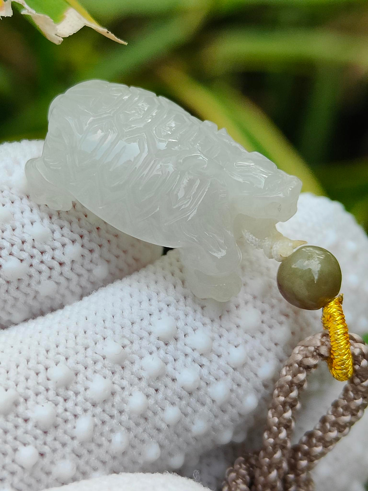 Natural Type A Jadeite Dragon Turtle Pendant | Icy White | 4.86g | Certified | Earth & Water Harmony - SKU: Pendant2604