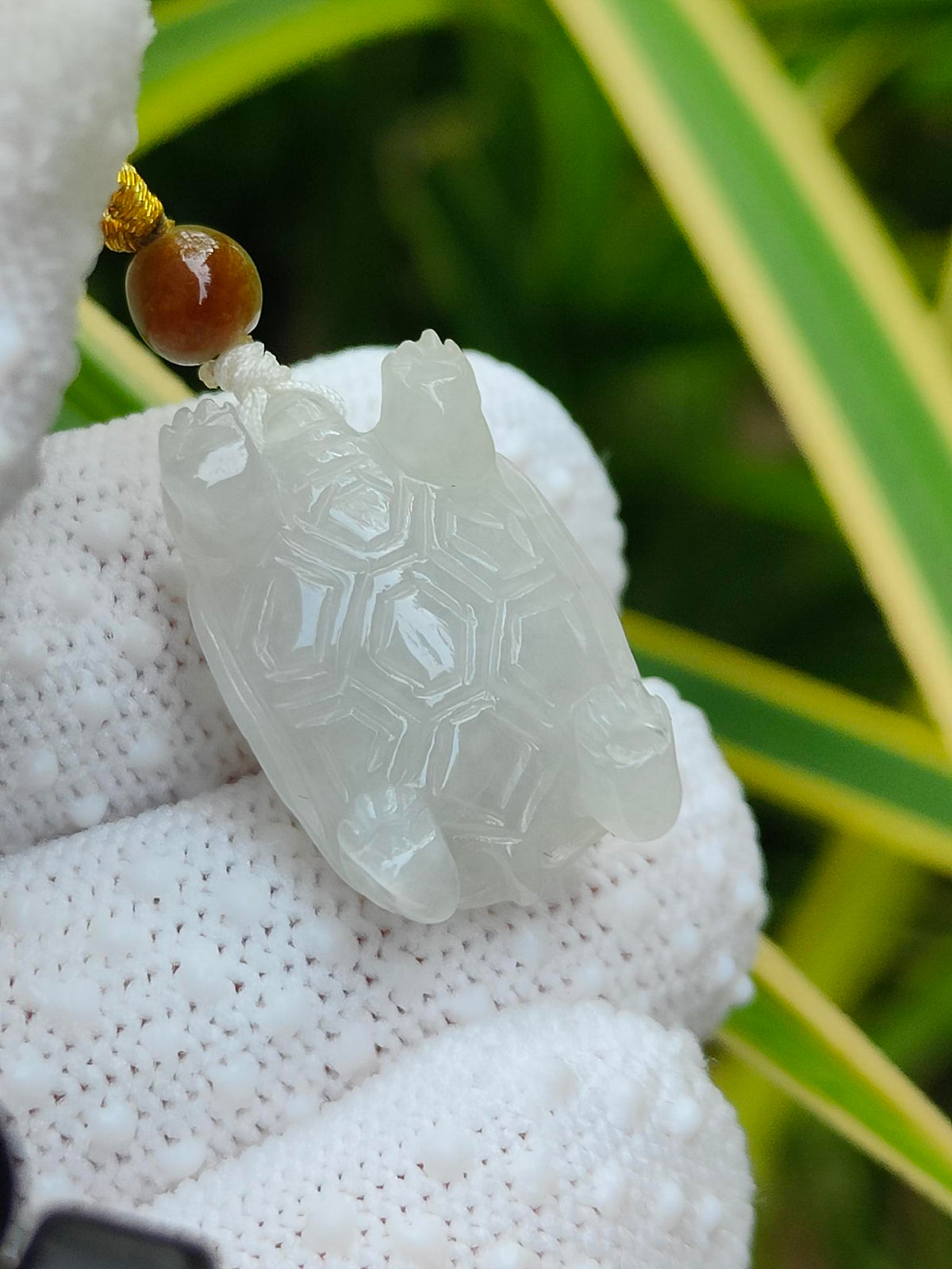 Natural Type A Jadeite Dragon Turtle Pendant | Icy White | 4.86g | Certified | Earth & Water Harmony - SKU: Pendant2604
