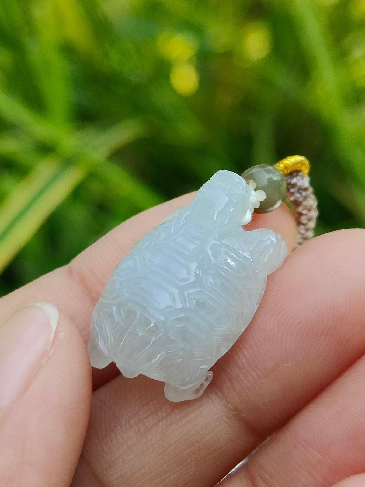 Natural Type A Jadeite Dragon Turtle Pendant | Icy White | 4.86g | Certified | Earth & Water Harmony - SKU: Pendant2604