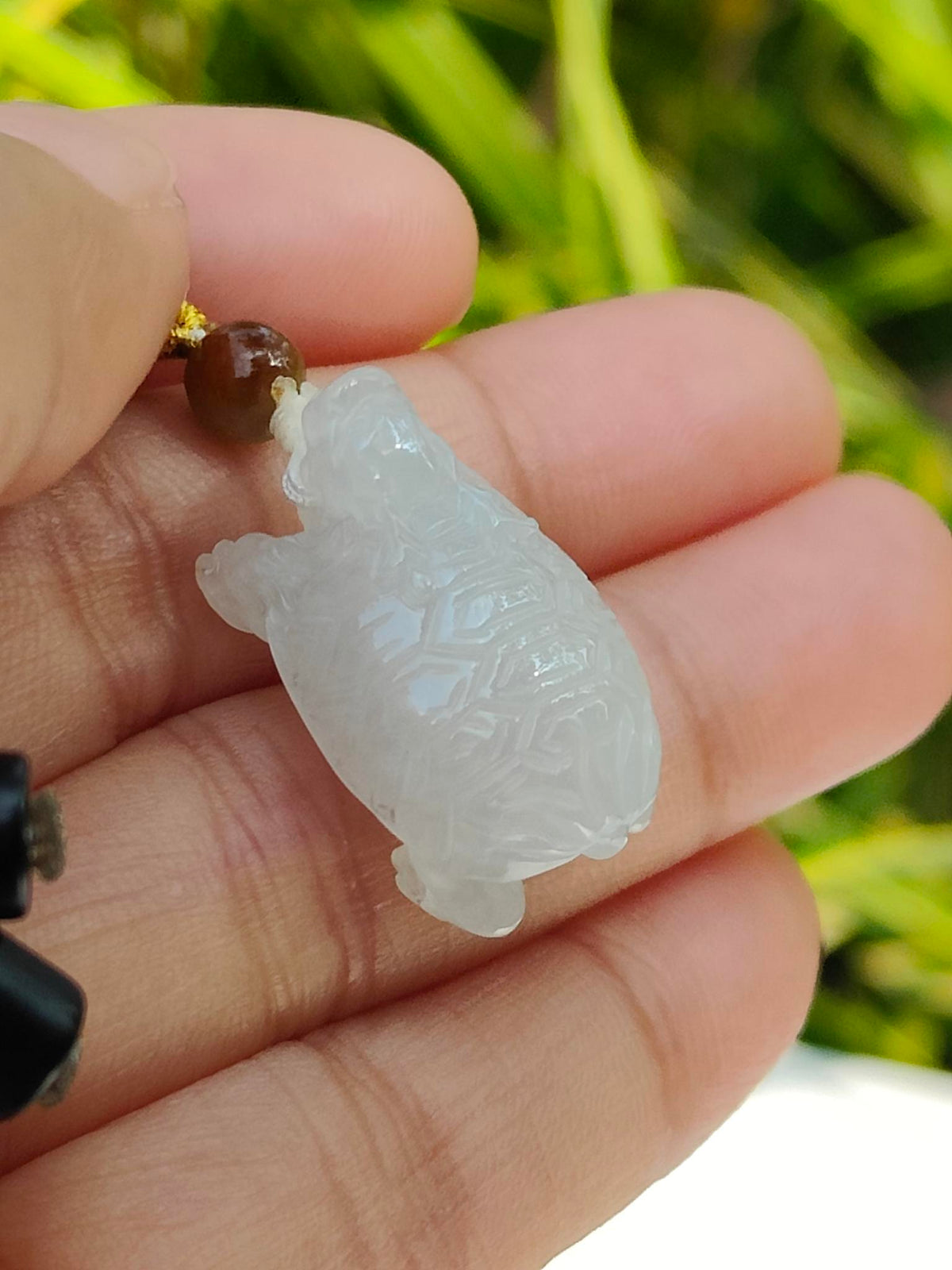 Natural Type A Jadeite Dragon Turtle Pendant | Icy White | 4.86g | Certified | Earth & Water Harmony - SKU: Pendant2604