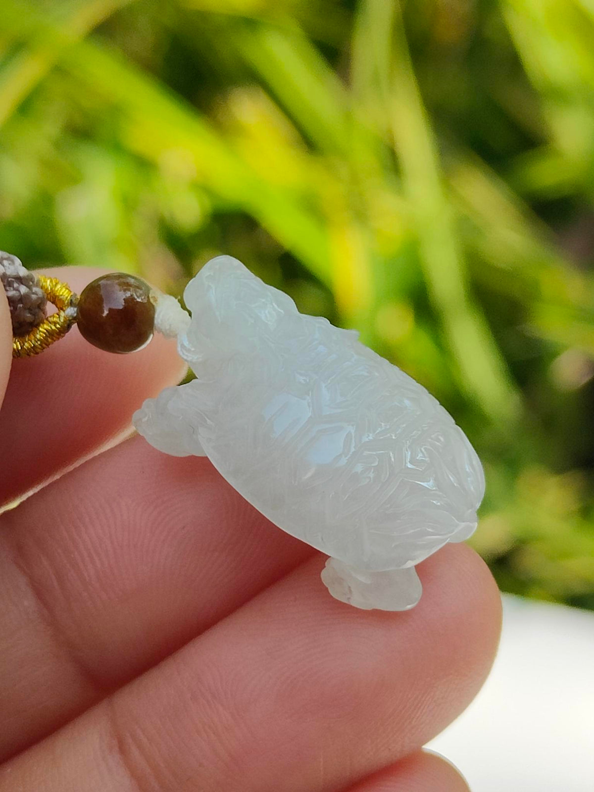 Natural Type A Jadeite Dragon Turtle Pendant | Icy White | 4.86g | Certified | Earth & Water Harmony - SKU: Pendant2604